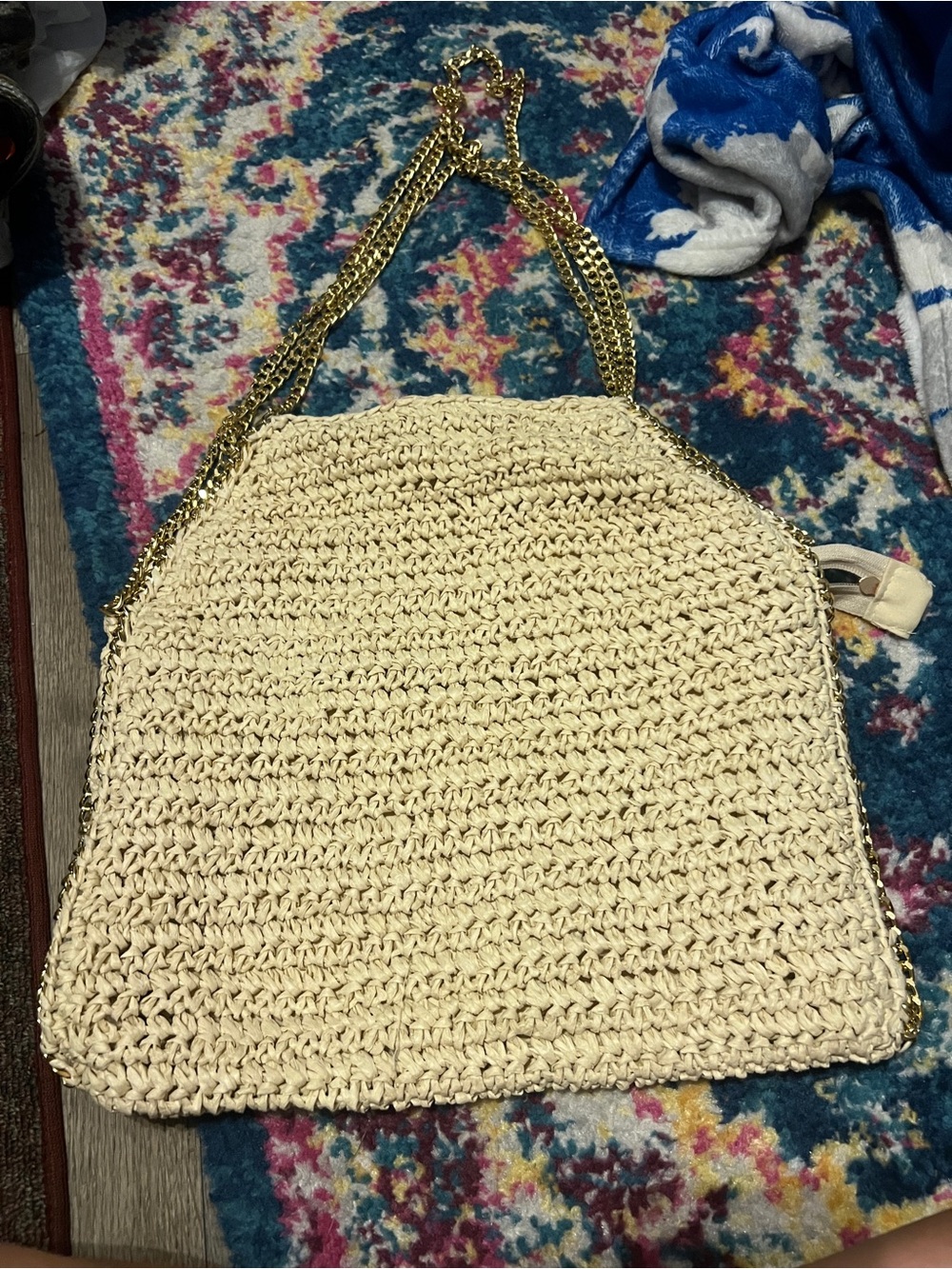 3am forever Woven Cream Shoulder Bag with Gold Chain Strap